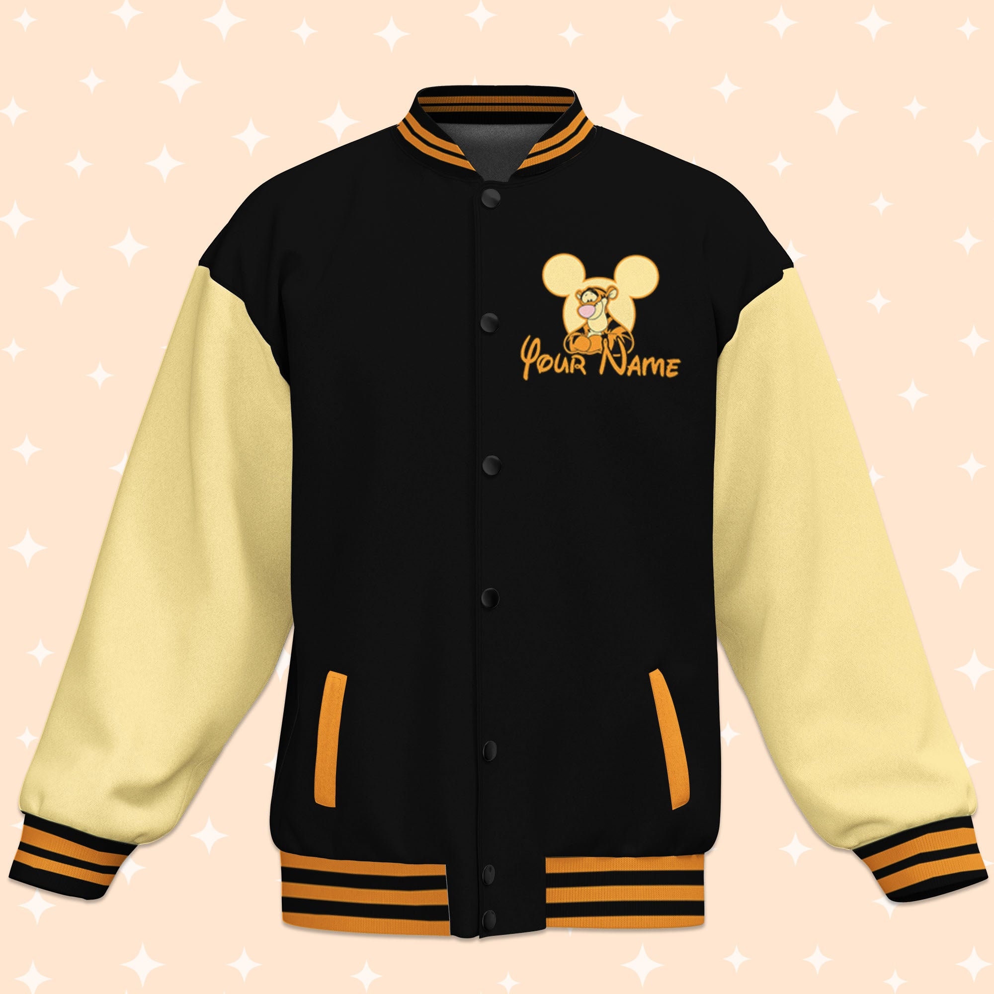 Personalize Winnie The Pooh Tigger Black, Disney Baseball Jacket