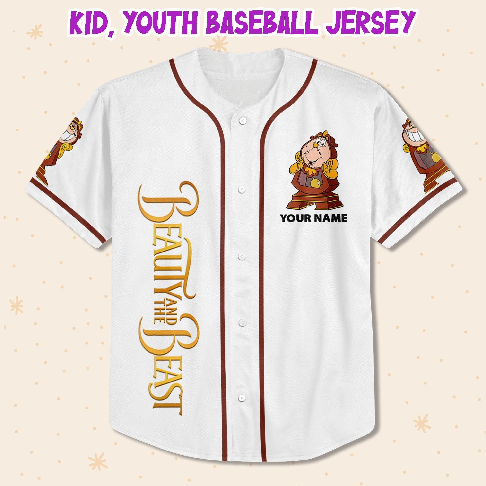Personalized Disney Beauty and the Beast Cogsworth Baseball Jersey