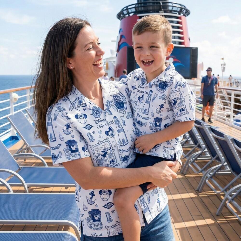 Discover Elegant Blue Sketch Disney Cruise Hawaiian Shirt, Ink Art Nautical Anchor Lighthouse Button Up, DCL Summer Vacation Fathers Day Gift Gear