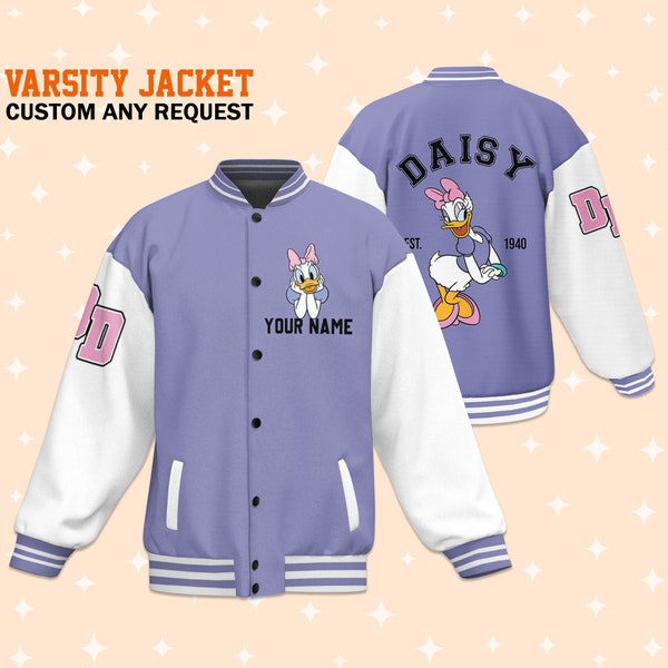 Personalize Disney Vintage Daisy Duck, For disney fan, Custom Disney Jacket, Matching Baseball Team Outfit, Adult Varsity Jacket