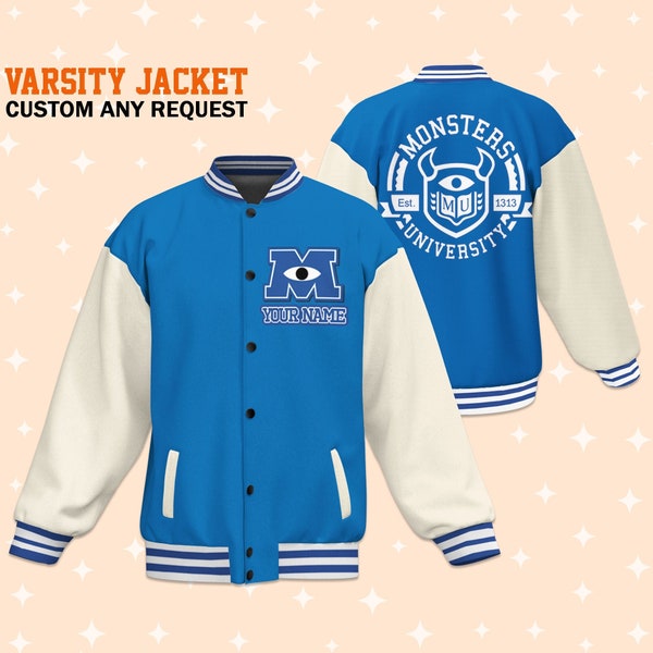 Veste universitaire uniforme Monster University personnalisée, tenue de baseball, veste Disney personnalisée, tenue d’équipe de baseball, université uniforme Disney