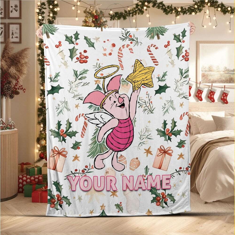Discover Custom Christmas Disney Piglet Fleece Blanket, Birthday Gift for Kids