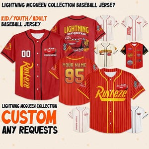 Personalisiertes Lightning McQueen Geburtstag Vater Mutter Tag Geschenk Autos Baseball Jersey Sommerferien 2026 Familie Passendes Hemd