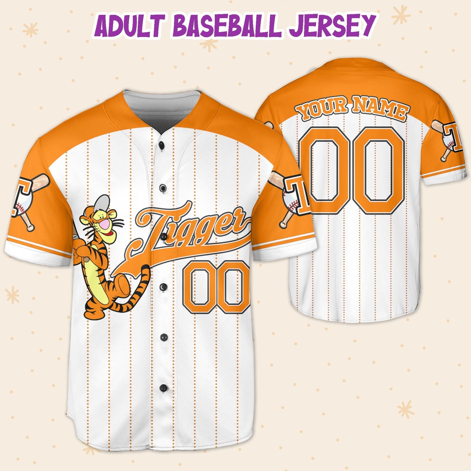 Discover Personalized Lightorange Tigger Disney Baseball Jersey