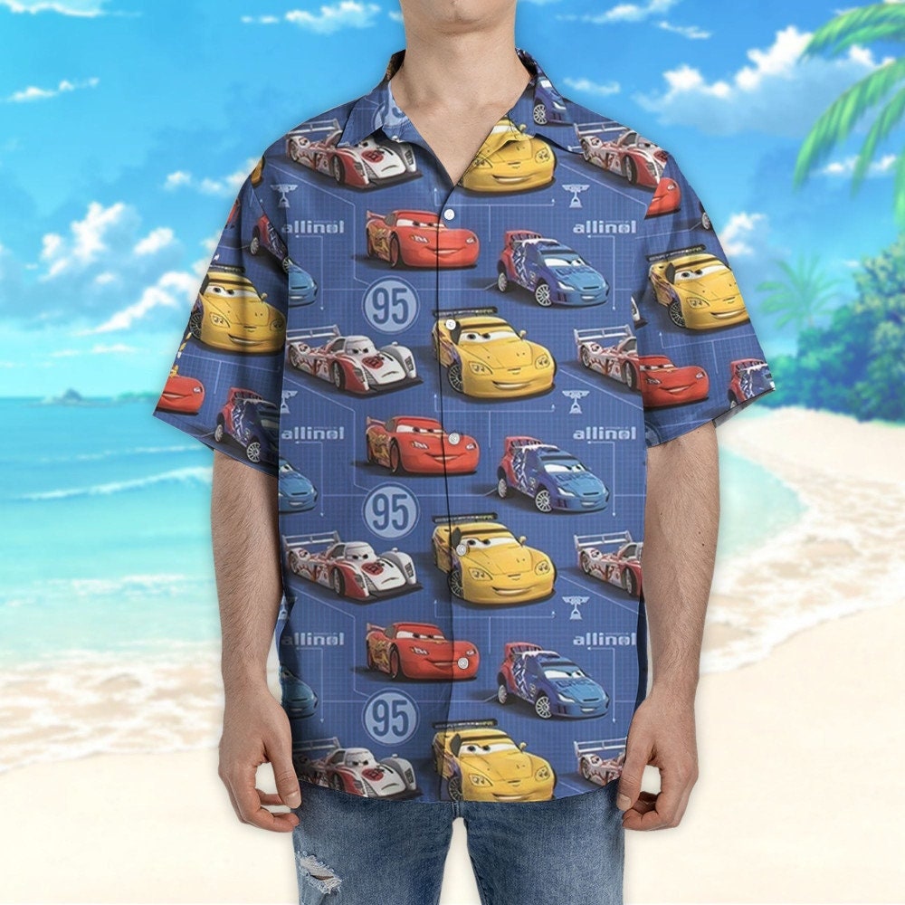 Disney Cars Lightning Mcqueen Seamless Cars Allinol, Summer Hawaiian Shirt and Shorts