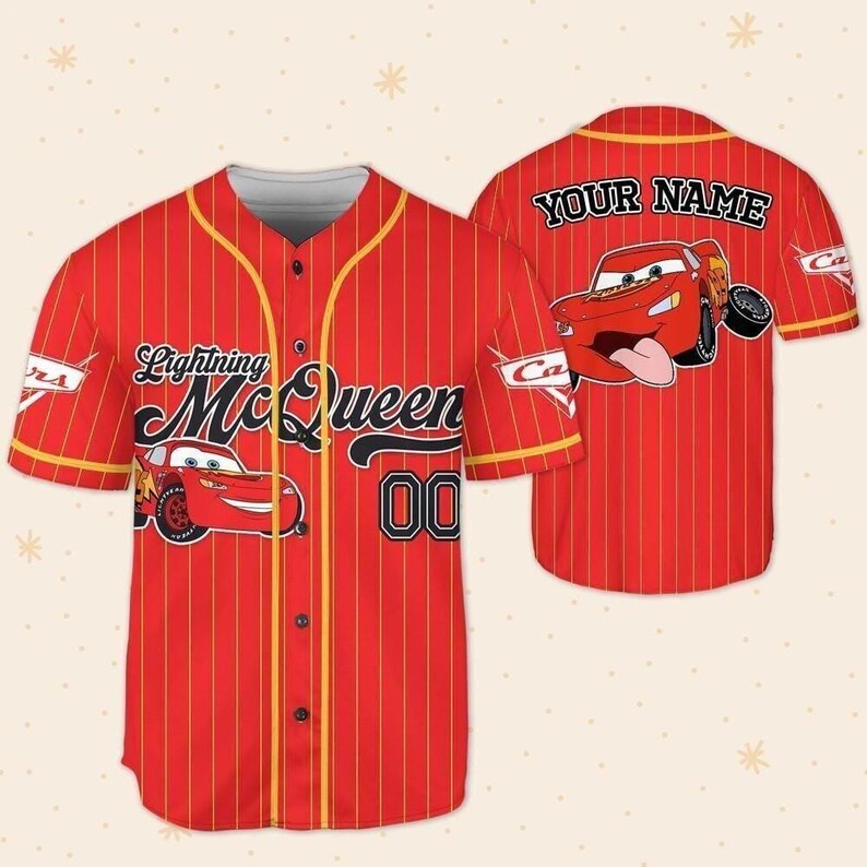 Camiseta de béisbol personalizada de Lightning McQueen para cumpleaños, Día del Padre, Vacaciones de Verano 2026, Camiseta a juego para toda la familia imagen 5