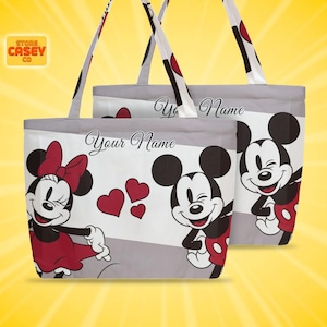 Custom Disney Tote Bag – Personalized Mickey Mouse and Minnie Large Travel Bag for Disneyland Vacation, Gift for her, for mom