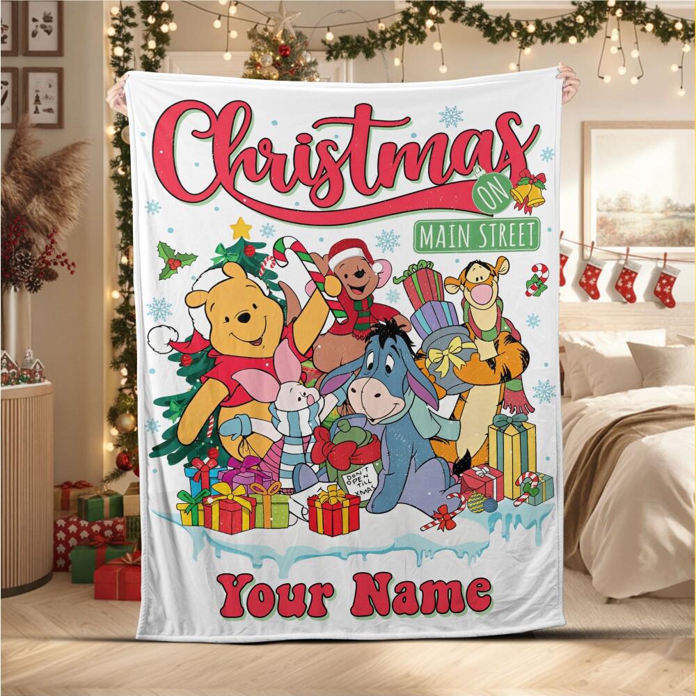 Discover Custom Christmas Winnie The Pooh Fleece Blanket, Birthday Gift for Kids
