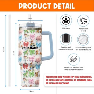 Cheerful Personalized Tumbler, Toy Story Custom Name Tumbler with Straw, Insulated Cup Travel Mug, Girl Birthday Gift Magical Outfit Trip 20 image 6