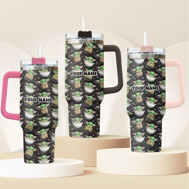 Vaso térmico Valiant personalizado, vaso Grogu Star Wars personalizado con pajita, taza térmica de viaje, vaso para vacaciones, regalo para el Día del Padre 2026 imagen 3