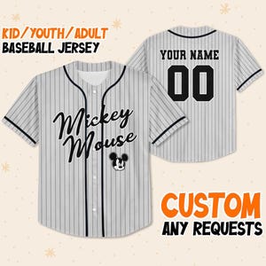 Personalize Disney Mickey Mouse Sample Striped Grey, Custom Kid Youth Adult Baseball Family Team Jersey, Disneyland Cute Birthday Gift