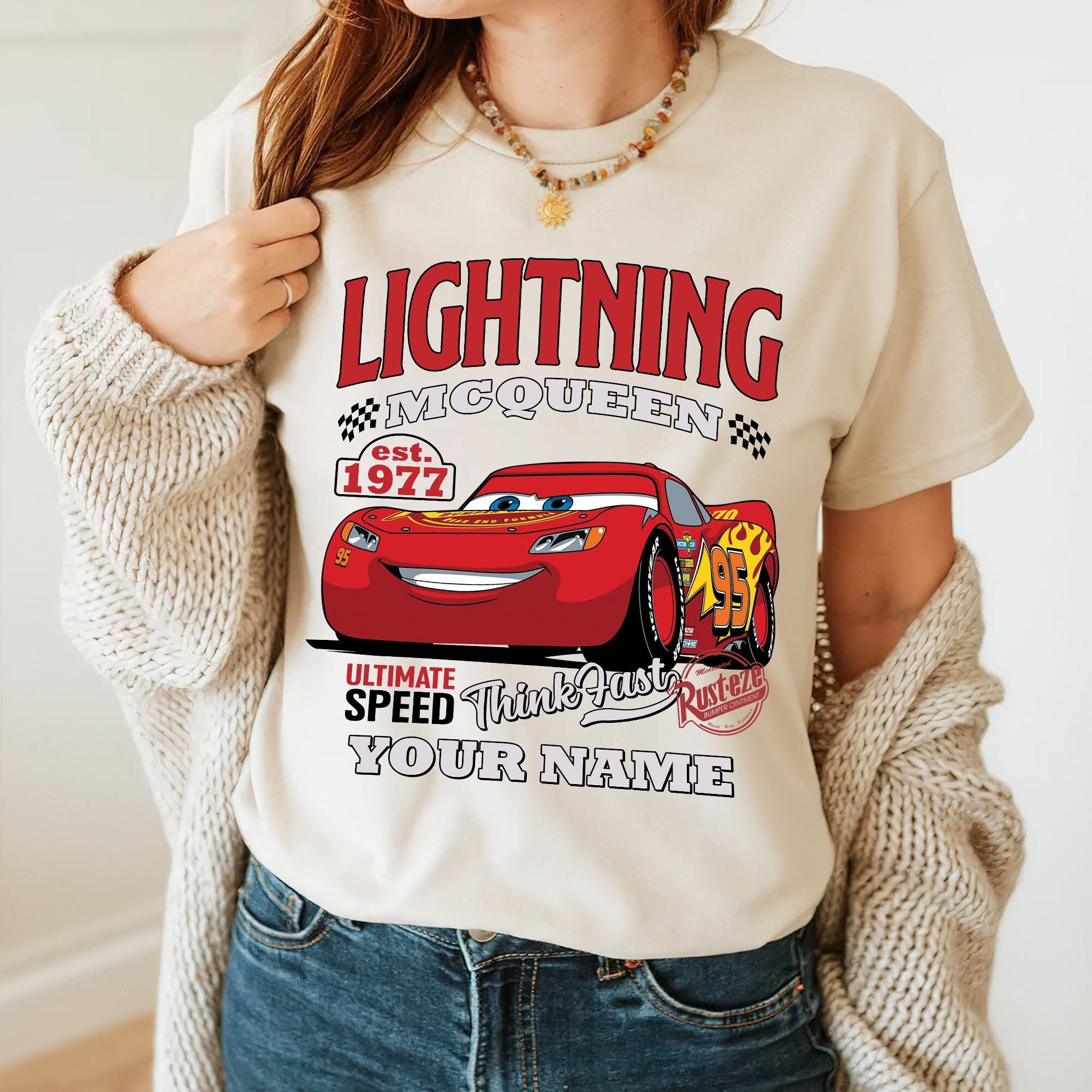Personalize Disney Cars Retro Lightning McQueen Unisex T-Shir