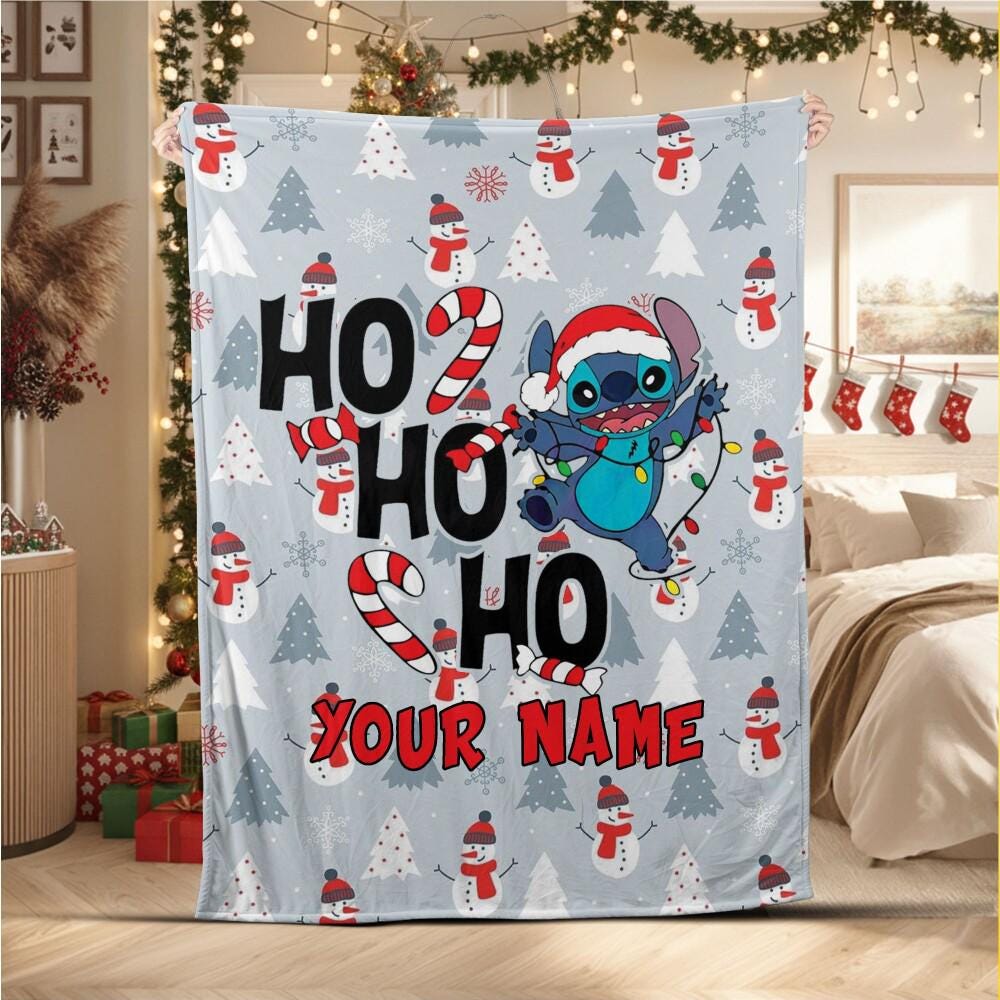 Discover Custom Christmas Stitch Hohoho Fleece Blanket, Birthday Gift for Kids