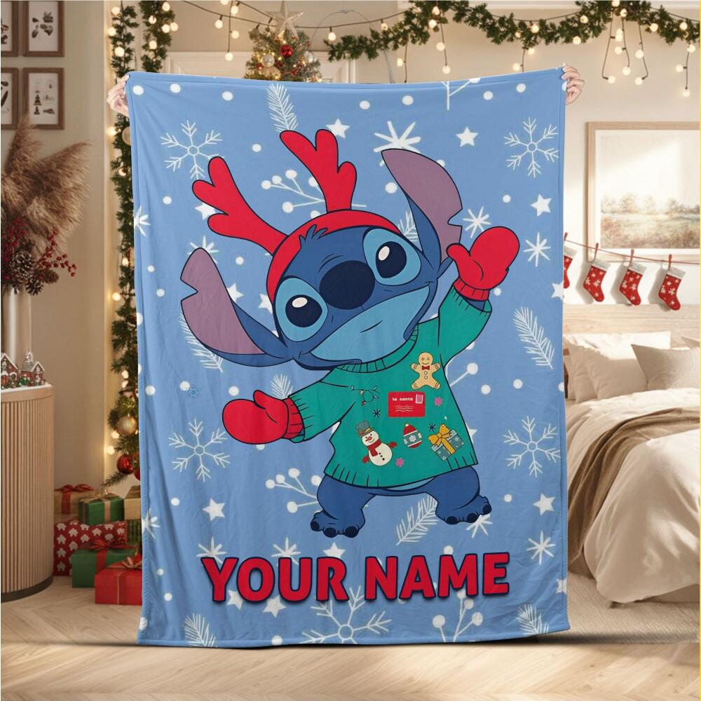 Discover Custom Funny Stitch Christmas Fleece Blanket, Birthday Gift for Kids