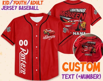 Personalize Lightning Mcqueen speed Red Dark Custom Kids, Youth, Adult Disney Baseball Jersey Sports Cute Gifts For Fans Disney