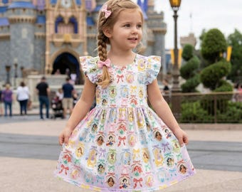 Vestido de princesa Disney encantado para niña pequeña, estampado degradado de acuarela con espejo coqueto, atuendo para la maratón de princesas runDisney 2026, regalo de cumpleaños