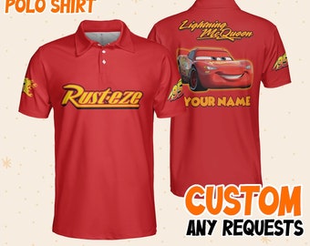 Personaliseer McQueen Fun Red Polo, Custom Kid Youth Adult Disney Vintage Polos Shirt Disneyworld Cadeau voor Disney Fans