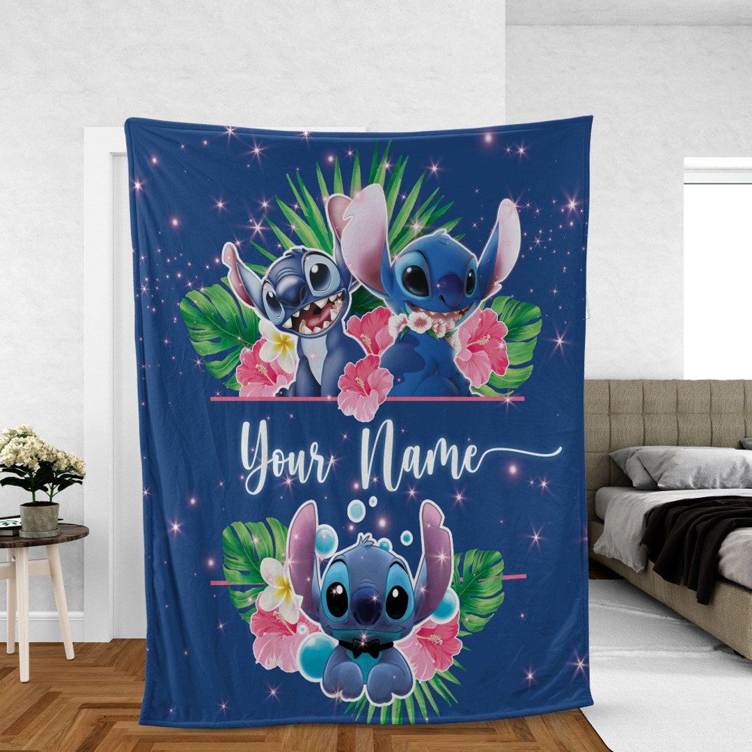 Personalized Kid Name Blanket, Cartoon Stich Blanket, Disney Stitch