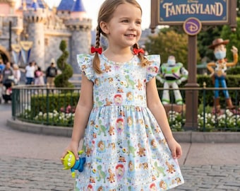 Playful Toy Story Ruffle Sleeve Dress Kids, Woody Buzz Jessie Blue Gingham, Pixar Day at Sea 2026 Outfit
