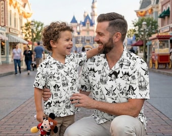 Swashbuckling Mickey Pirate Hawaiian Set, Disney Cruise Pirate Night Sketch Outfit, Black White Nautical Wear, Sailing Vacation 2026