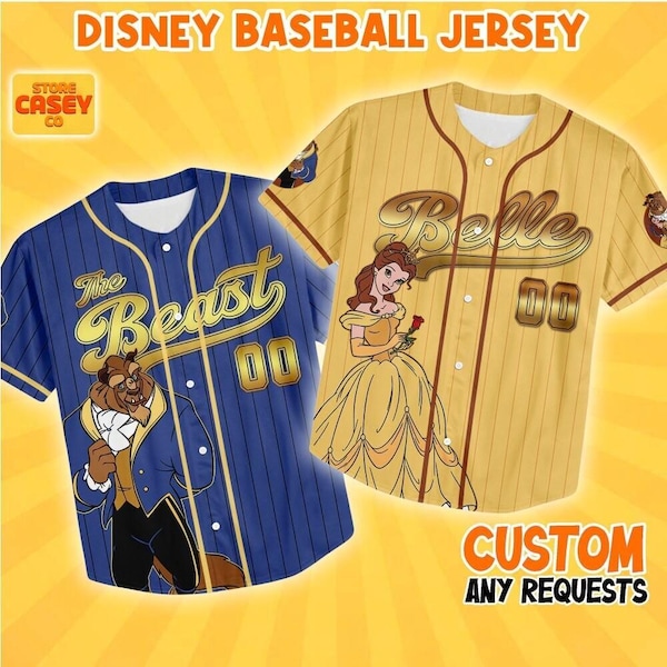 Custom Princess Belle And Beast Couple Valentine Matching Oufit,Custom Disneyland Jersey, Beauty and the Beast Birthday,Gift for Disney Fans