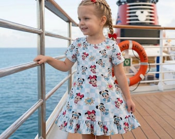 Regalo de cumpleaños para el Día de la Madre con temática de crucero pirata náutico, 70.º aniversario de Disney 2026, vestido con volantes en el bajo para niñas pequeñas.