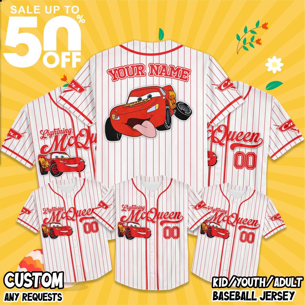 Custom Disney Cars Lightning McQueen Baseball, Custom Cars Baseball Jersey Team, Personalized Disney Baseball Team Outfit, Cars Land Tee