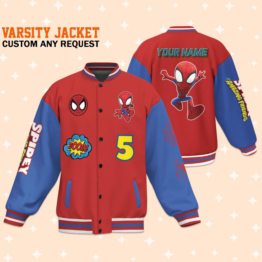Discover Custom Varsity Jacket Spider And His Amazing Friends Red Color