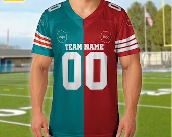 Benutzerdefinierte Fußballtrikot, zwei Mannschaften rot und blaugrün, halbuniform, personalisiertes Kleidungsgeschenk, Weihnachtsgeschenke für ihn