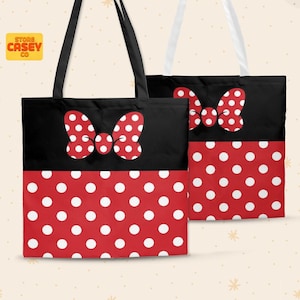 Minnie Mouse Pattern Tote Bag –  Cute Travel Bag for Disneyland Trip, Canvas Tote with Pocket, Gift for Disney Lovers, Gift for her