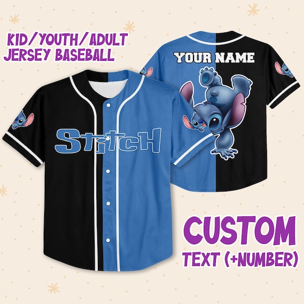 Personalize stitch black blue Horizontal Text Custom Kids, Youth, Adult Disney Baseball Jersey Sports Cute Gifts For Fans Disney