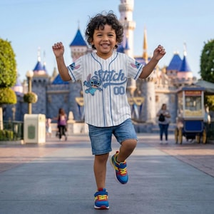 Custom Stitch Baseball Jersey Personalized Disney Lilo and Stitch Blue Shirt, Disney Birthday Boy Gift, Summer Family Vacation 2026 Outfit image 1