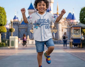 Custom Stitch Baseball Jersey Personalized Disney Lilo and Stitch Blue Shirt, Disney Birthday Boy Gift, Summer Family Vacation 2026 Outfit