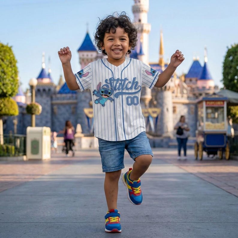 Custom Stitch Baseball Jersey Personalized Disney Lilo and Stitch Blue Shirt, Disney Birthday Boy Gift, Summer Family Vacation 2026 Outfit image 1