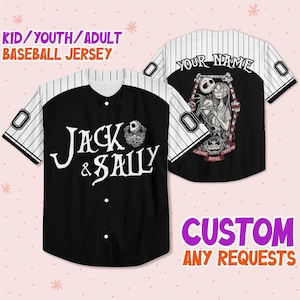 Custom Nightmare Before Jack and Sally Baseball Jersey, Matching Baseball Team Outfit, Adult Youth Toddler Jersey,Disney Xmas Gift