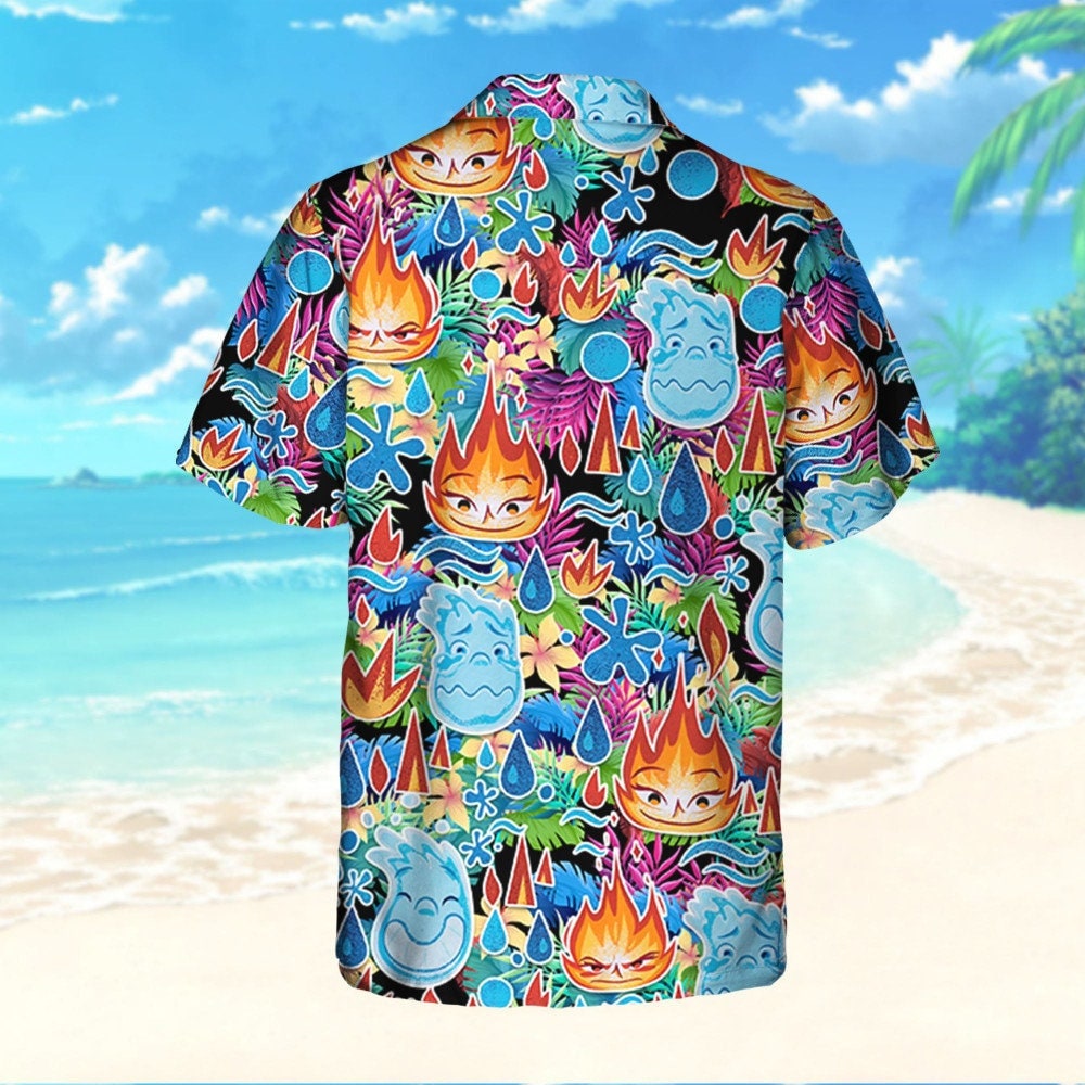 Elemental Ember And Wade Synthwave Summer Floral, Disney Hawaii Shirt and Shorts