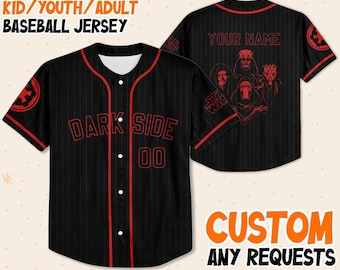 Personalisieren Disney Star Wars Dark Side Schwarz Rot Gestreift, Benutzerdefinierte Name Kid Erwachsene Baseball Jersey Geschenk für Star Wars Fans Baseball Team Outfit