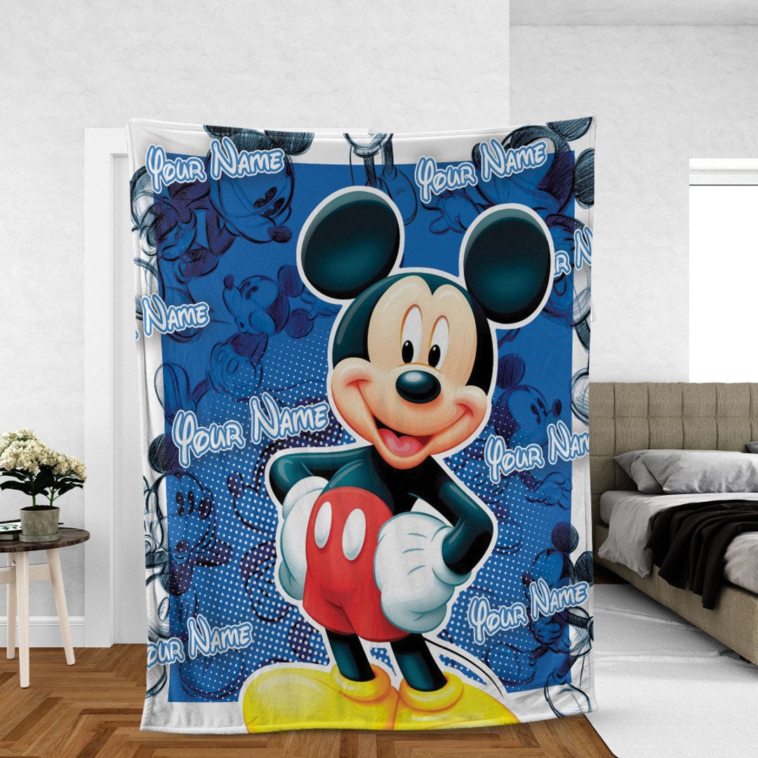 Personalized Blue Mickey Mouse Kid Blanket Style 2, Magic Kingdom