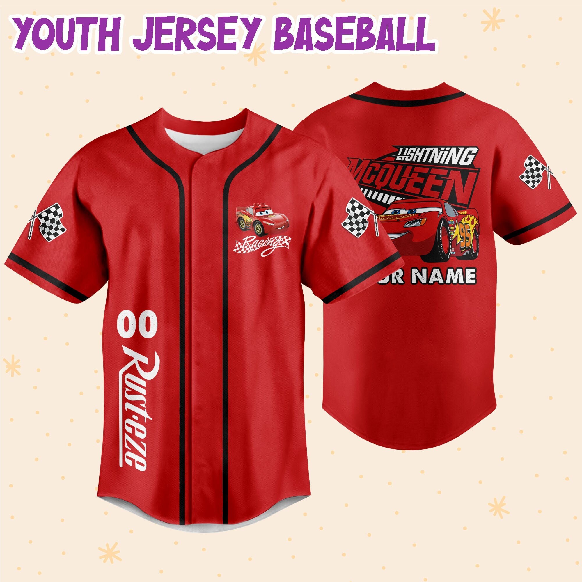 Discover Personalize Lightning Mcqueen speed Red Dark Disney Baseball Jersey