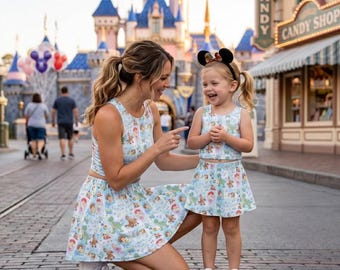 Conjunto deportivo de Toy Story con estampado de cuadros azules, falda pantalón de Woody y Buzz Lightyear, idea de regalo para el Día de la Madre o cumpleaños en RunDisney Pixar Fest 2026.