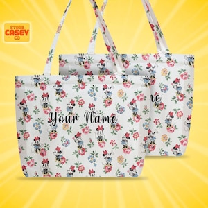 Custom Disney Tote Bag – Personalized Minnie Mouse Cute Large Travel Bag for Disneyland Vacation, Gift for her, for mom