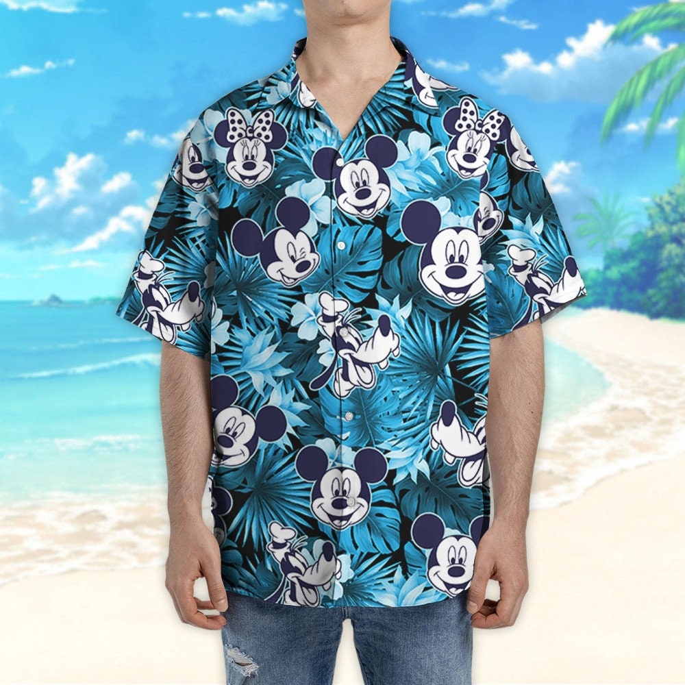 Disney Mickey And Friends Seamless Blue Style Hawaii Shirt, Mickey Aloha Shorts