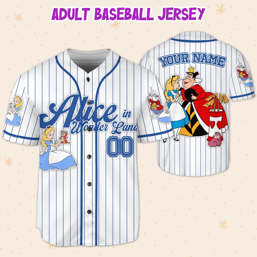 Custom Disney Alice in Wonderland Adventure Simple Stripe Baseball Jersey