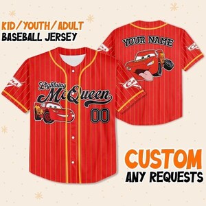 Camiseta de béisbol personalizada de Lightning McQueen para cumpleaños, Día del Padre, Vacaciones de Verano 2026, Camiseta a juego para toda la familia imagen 2