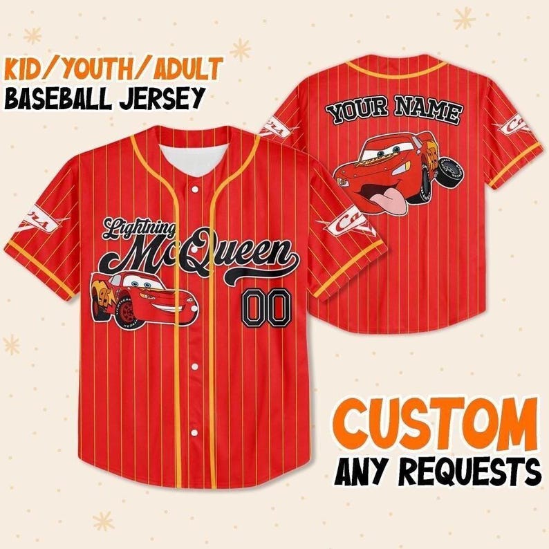 Camiseta de béisbol personalizada de Lightning McQueen para cumpleaños, Día del Padre, Vacaciones de Verano 2026, Camiseta a juego para toda la familia imagen 2