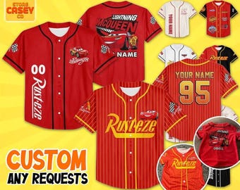 Custom Cars Lightning Mcqueen Baseball Jersey Team, Collection Choose Style, Personalized Jersey, Disney Baseball Team Outfit, Gift for Kids