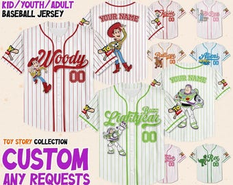 Colección sencilla personalizada de Disney Toy Story, equipo de camisetas de béisbol, colección de camisetas a elegir, regalo de cumpleaños de Disneyland para niños, él y ella