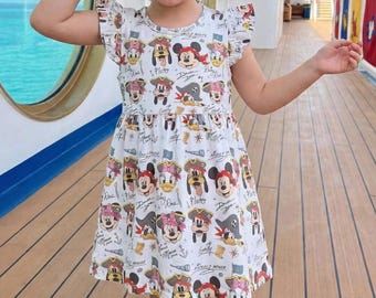 Avontuurlijke piraat Mickey and Friends-jurk met ruches aan de mouw, Donald Daisy Goofy Sea Adventure-outfit, Disney Cruise Line piratennachtkleding