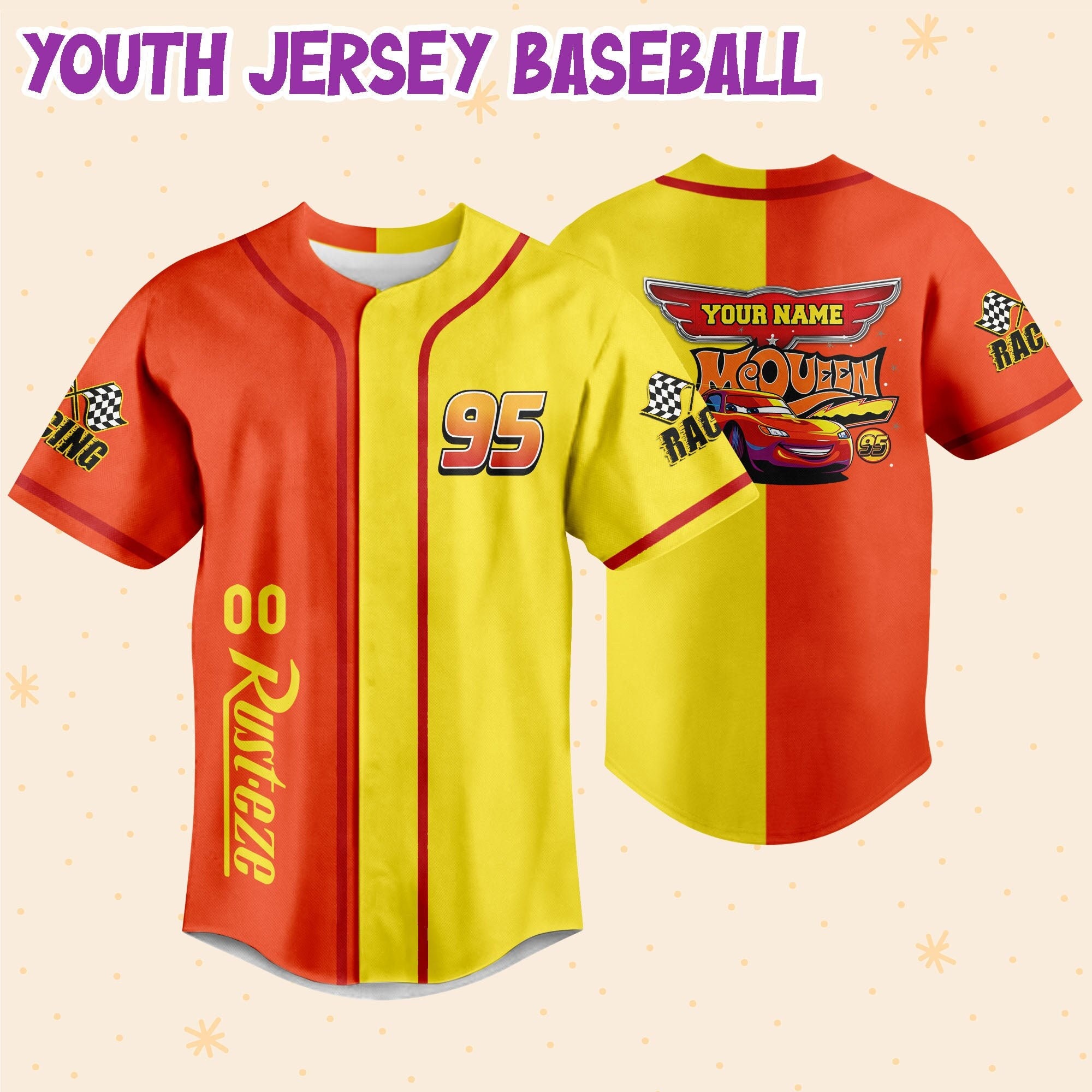 Discover Personalize Lightning Mcqueen Racing champion Speed Disney Baseball Jersey