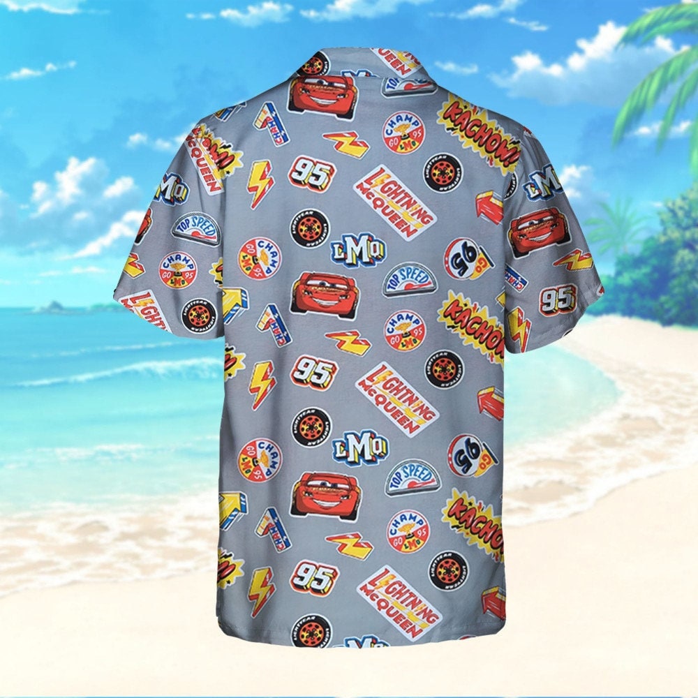 Disney Cars Lightning McQueen Kachow Art Fabric Pattern, Cars Hawaiian Shirt and Shorts